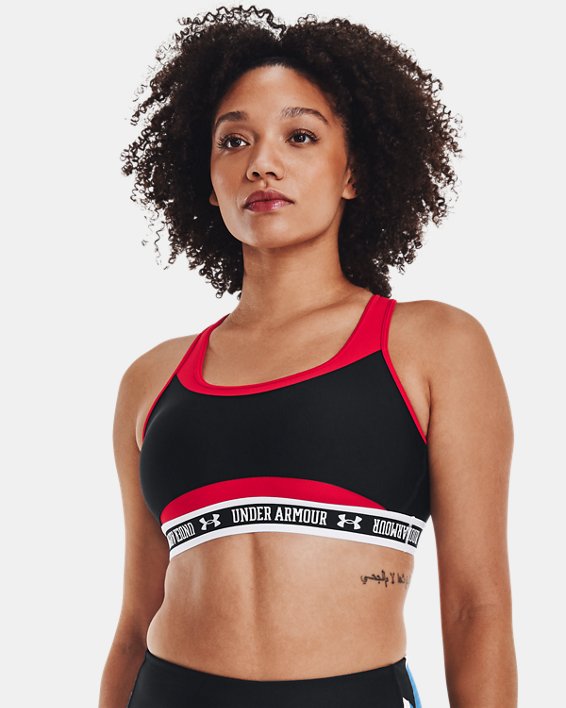 Women's Armour® Mid Crossback Block Sports Bra in Red image number 2